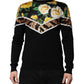 Black Silk Floral Crew Neck Pullover Sweater