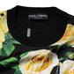 Black Silk Floral Crew Neck Pullover Sweater