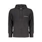 Black Cotton Men Sweater with Hood and Central Pockets