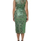 Green Cotton Floral Lace Sheath Midi Dress