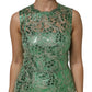 Green Cotton Floral Lace Sheath Midi Dress