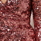 Pink Sequin Statement Nylon Midi V-Neck Dress