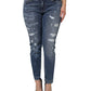 Blue Tattered Cotton Low Waist Denim Jeans