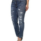 Blue Tattered Cotton Low Waist Denim Jeans