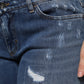 Blue Tattered Cotton Low Waist Denim Jeans