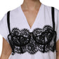 White Lace Cotton V-Neck Short Sleeves Top