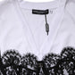 White Lace Cotton V-Neck Short Sleeves Top