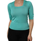 Aqua Blue Silk Short Sleeves Square Neck Top