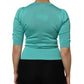 Aqua Blue Silk Short Sleeves Square Neck Top