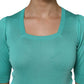 Aqua Blue Silk Short Sleeves Square Neck Top