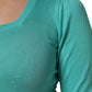 Aqua Blue Silk Short Sleeves Square Neck Top