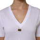 White Cotton Short Sleeve V-Neck Top T-shirt