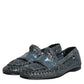 Blue Woven Leather Slip On Loafers Shoes
