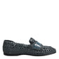 Blue Woven Leather Slip On Loafers Shoes