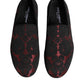 Red Black Jacquard Slip On Loafers Shoes