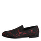 Red Black Jacquard Slip On Loafers Shoes