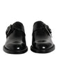 Black Leather Monk Strap Derby Formal Shoes