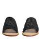 Black Monochrome Braided Raffia Slides Shoes