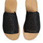 Black Monochrome Braided Raffia Slides Shoes