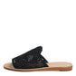 Black Monochrome Braided Raffia Slides Shoes