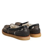 Brown White Calfskin Leather Loafers Shoes
