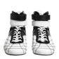 Black White Leather High Top Sneakers Shoes