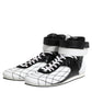 Black White Leather High Top Sneakers Shoes