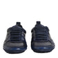 Dark Blue Leather Low Top Men Sneakers Shoes