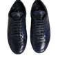 Dark Blue Leather Low Top Men Sneakers Shoes