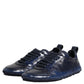 Dark Blue Leather Low Top Men Sneakers Shoes