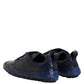 Dark Blue Leather Low Top Men Sneakers Shoes