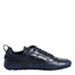 Dark Blue Leather Low Top Men Sneakers Shoes