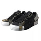 Black Leather Low Top Sneakers Portofino Shoes