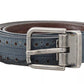 Blue Perforated Leather Gray Buckle Belt