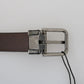 Blue Perforated Leather Gray Buckle Belt