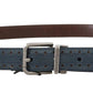 Blue Perforated Leather Gray Buckle Belt