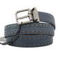 Blue Perforated Leather Gray Buckle Belt