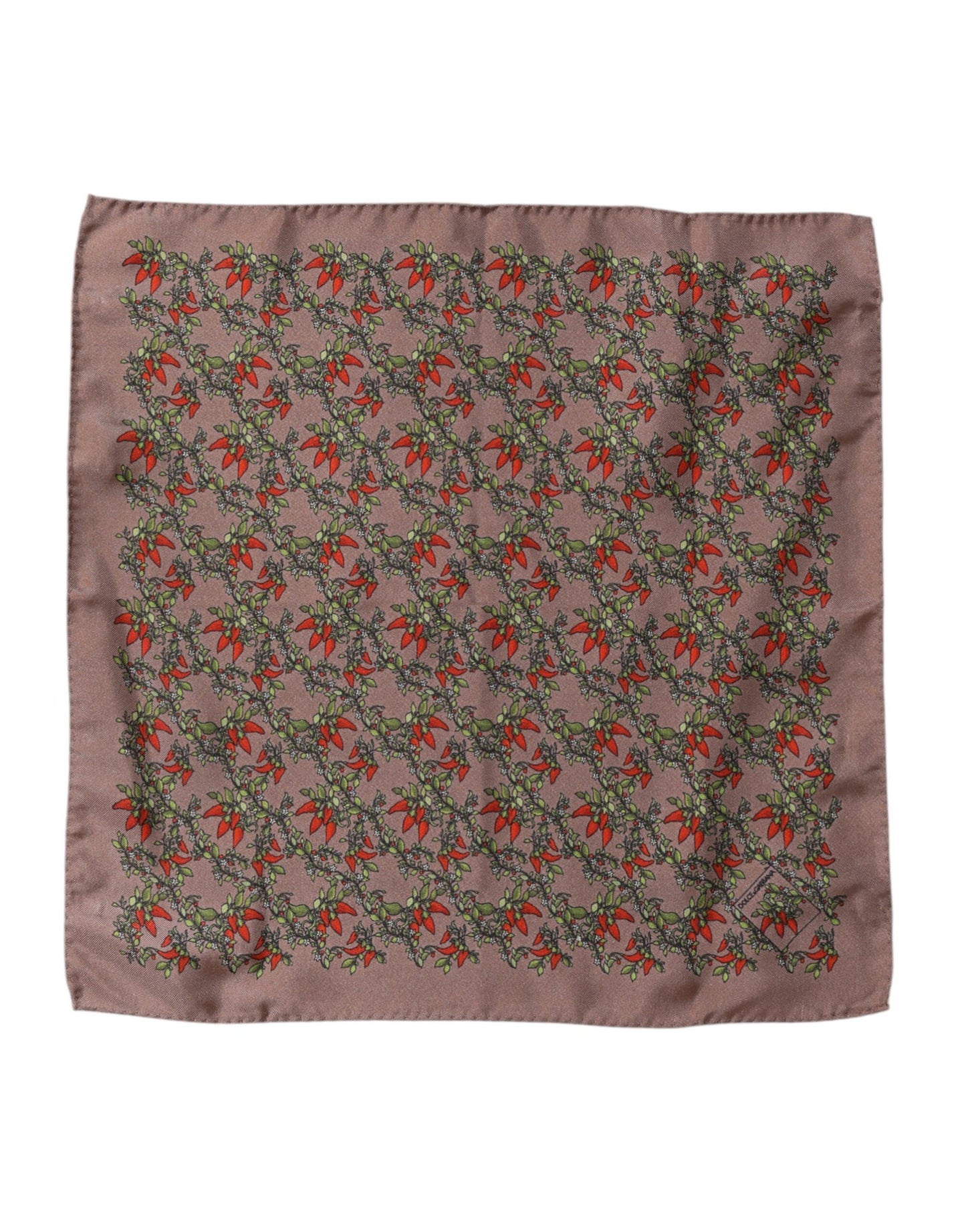 Brown Chilis Silk Square Men Foulard Scarf
