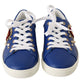 Chic Blue Leather Sneakers with Velvet Heart