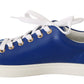 Chic Blue Leather Sneakers with Velvet Heart
