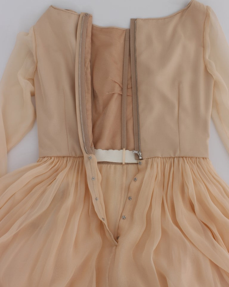 Elegant Beige Silk Full Length Sheath Dress
