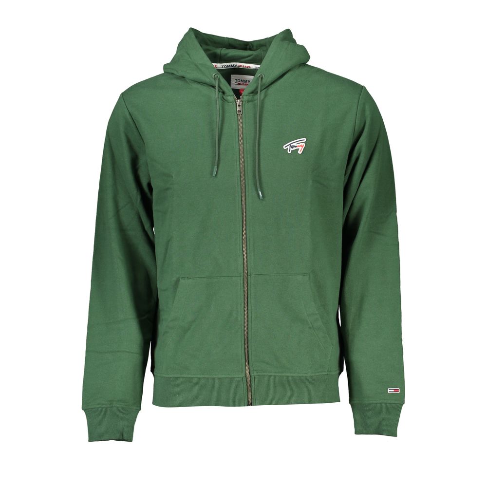 Green Cotton Men Sweater with Hood