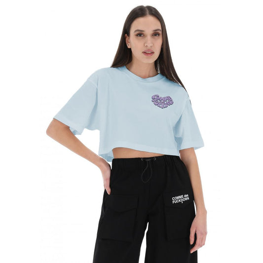 Blue Cotton Women T-Shirt