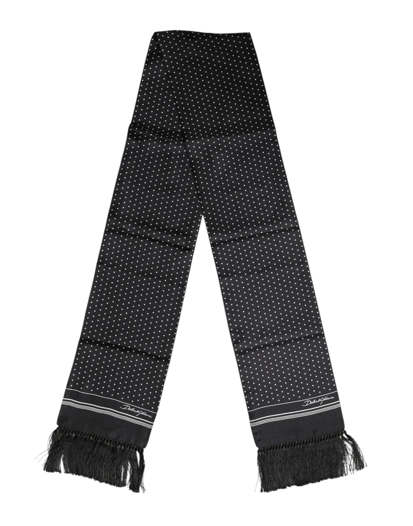 Black White Polka Dot Fringes Foulard Scarf