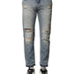 Light Blue Tattered Straight Men Denim Jeans