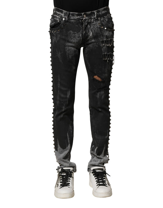 Black Washed Embellished Skinny Denim Jeans