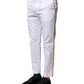 White Cotton Straight Logo Men Pants