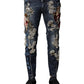 Blue Cotton Rhinestone Embellish Denim Jeans