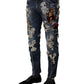 Blue Cotton Rhinestone Embellish Denim Jeans
