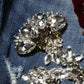 Blue Cotton Rhinestone Embellish Denim Jeans